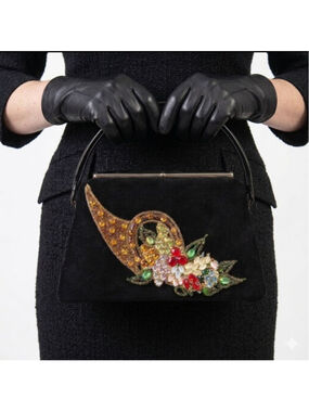 Caron of Houston Vintage Black Bejeweled Cornucopia Clutch